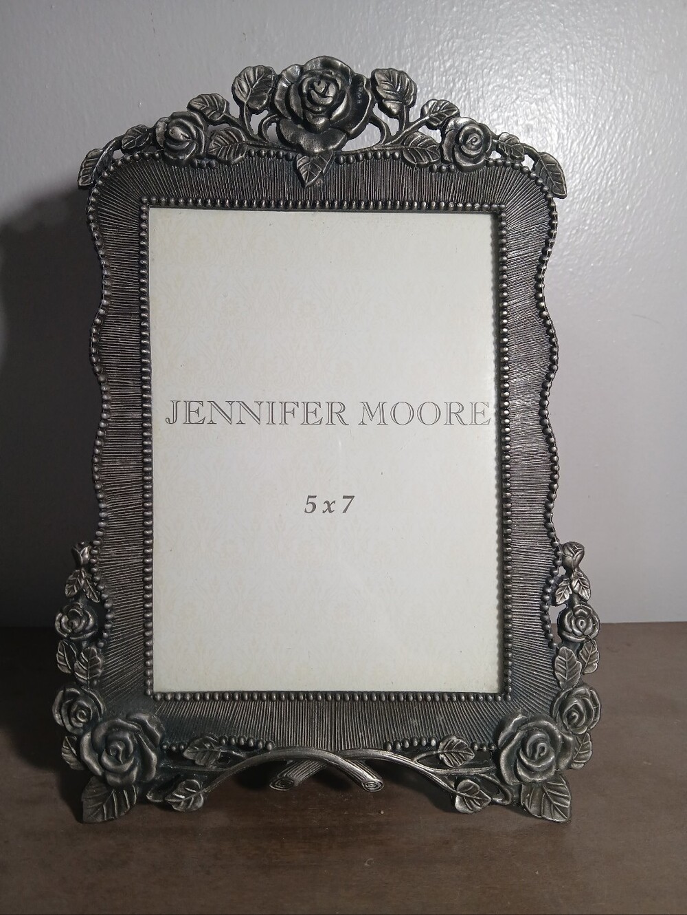 Vintage Jennifer Moore Victorian Style Ornate Pewter Picture Frame Roses 5x7